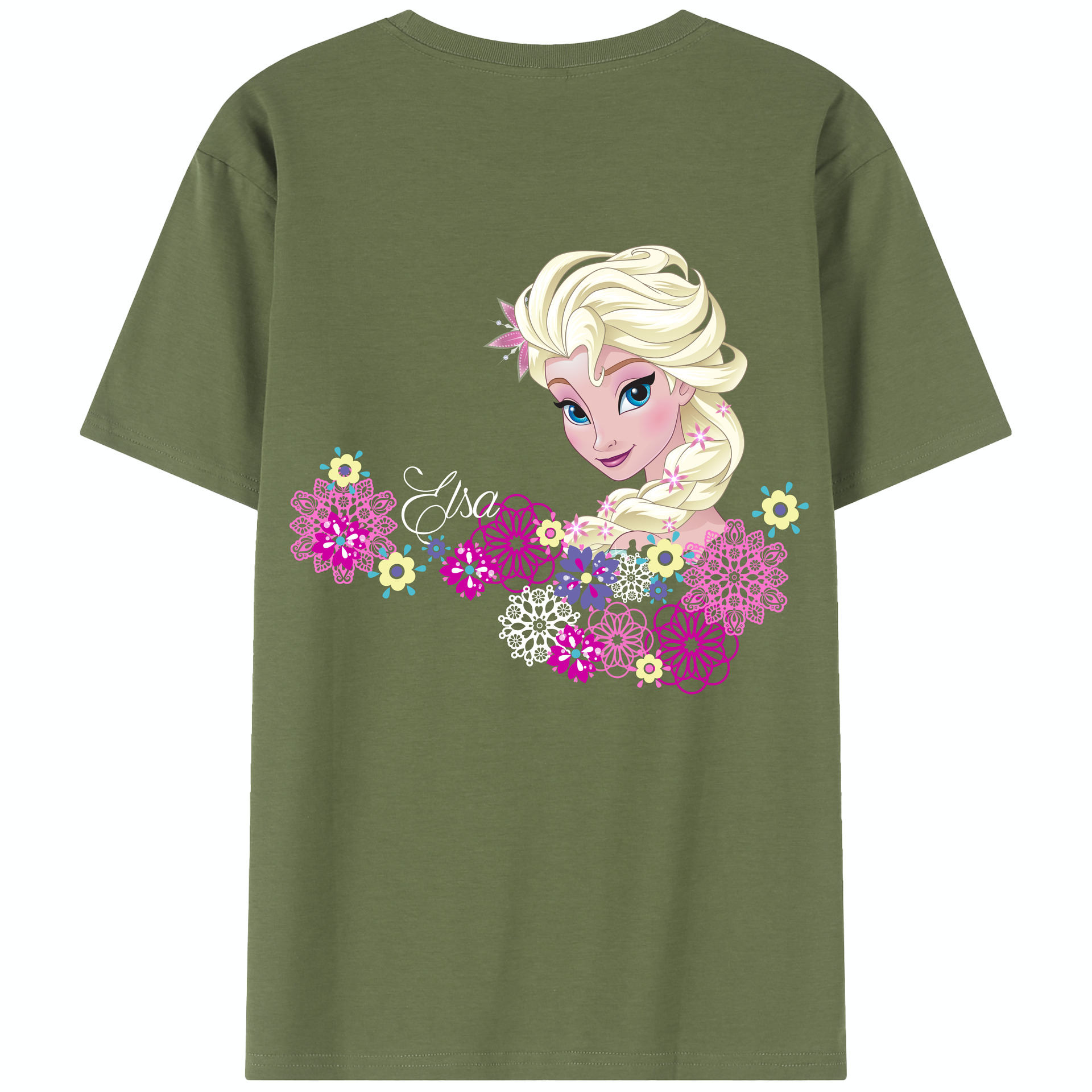 （画像用） アナと雪の女王 アンナ エルサ Frozen Anna Elsa 綿100％半袖Tシャツ（背面プリント）